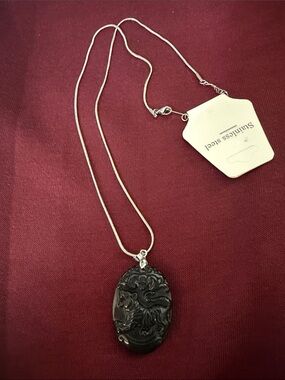 Stainless Steel Women's Black Carved tiger Pendant Necklace